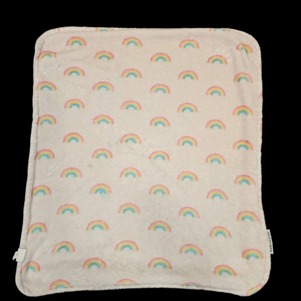 Blankets and Beyond Baby Girl Rainbow Blanket Pink Plush White Backing 27 X‎ 30